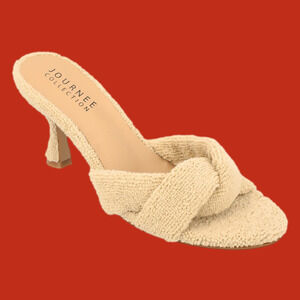 Terry Cloth Tan Women's Heels Kitten Heels Preppy Open Toe Sandals Toweling 2025